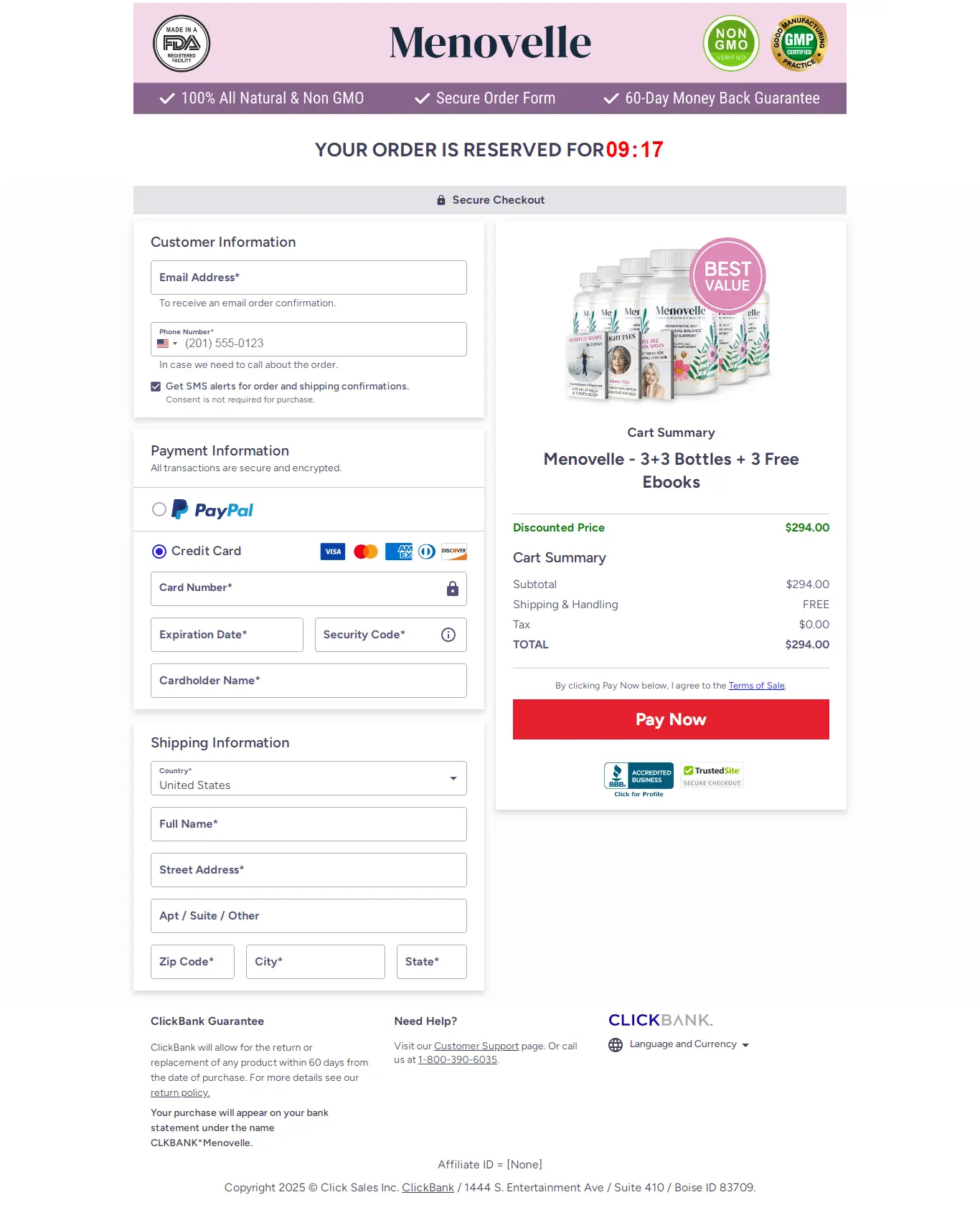 Menovelle official checkout page